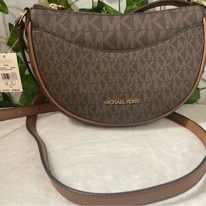 Michael Kors Dover Small Half Moon Shoulder Bag Hobo Brown MK Signature